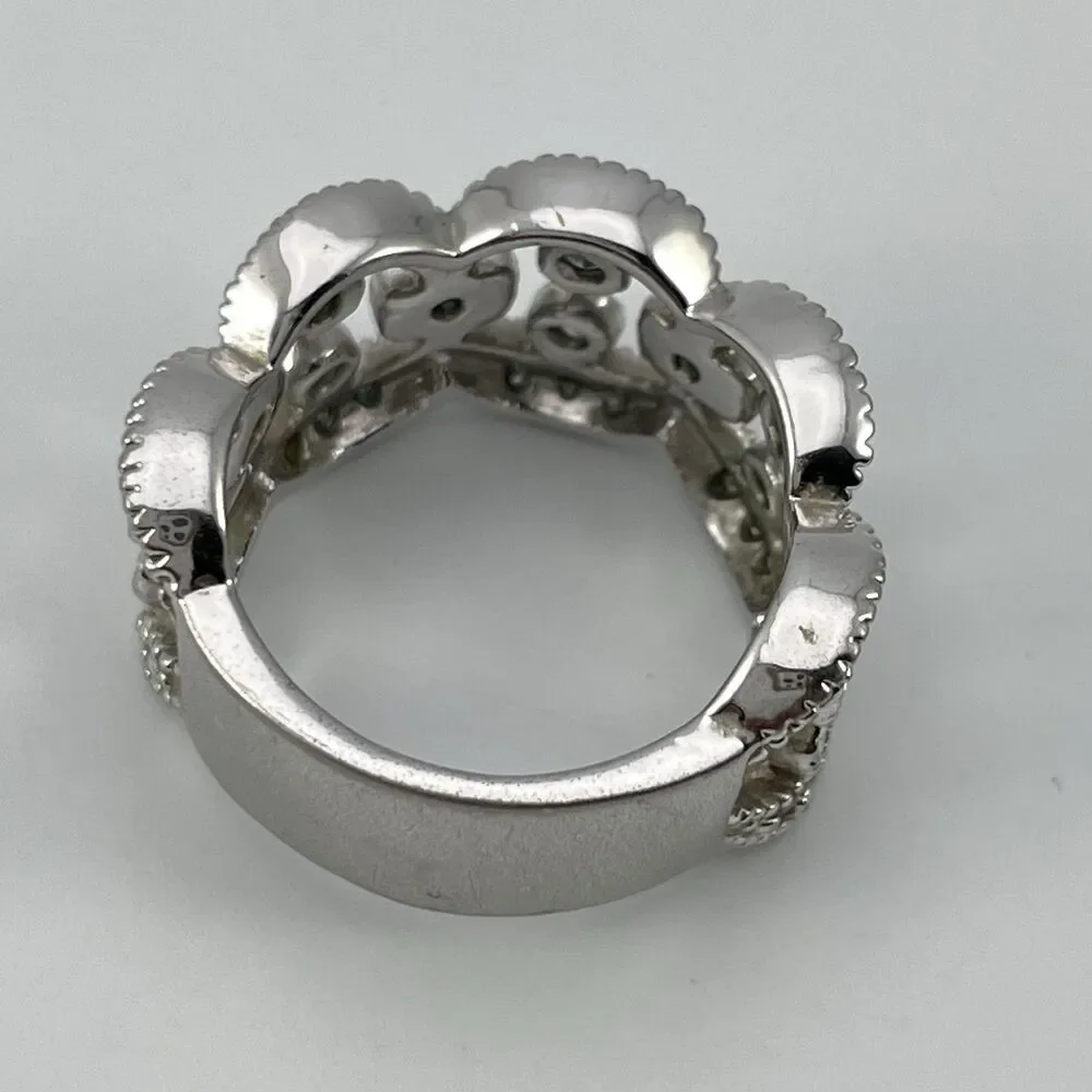 Premier Designs White Rhinestone Wide Ring Band  Sz 6 Boho Statement Cocktail